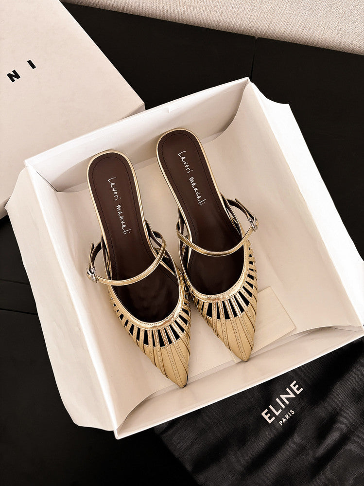 Karin Luna Casual Feel~In stock Pointed Toe Hollow Design Note Pointed Toe Slippers