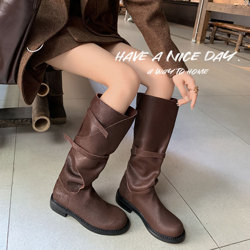 Karin Luna In Stock Spot Goods   Heavy-duty Edition Highly Consuming Material Round Toe Long Boots