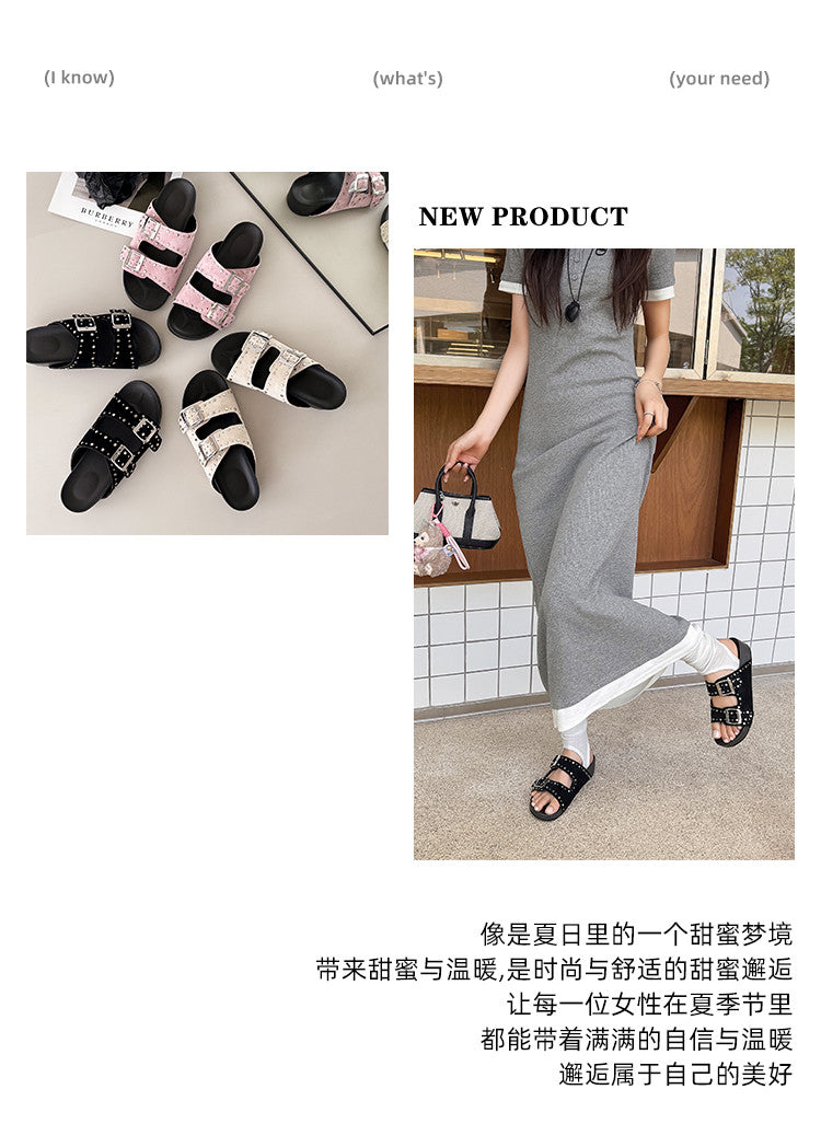 Karin Luna In Stock Spot Goods Casual Thick-Soled Belt Buckle Slippers