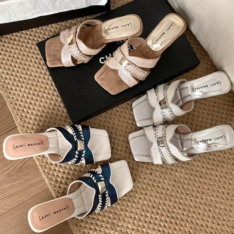 Karin Luna Fish Skin Series~ Hot-selling Square-Toe Slippers with Built-in Traffic