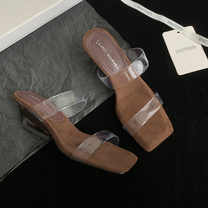 Karin Luna Hot-Selling Amber Element~Spot Goods Spot Goods Transparent tpu   Minimalist Square-Toed One-Strap Slippers
