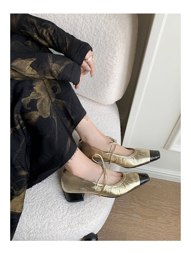 Karin Luna In Stock Spot Goods  Retro Sweet Bowknot Granny Wrinkled Single Shoes