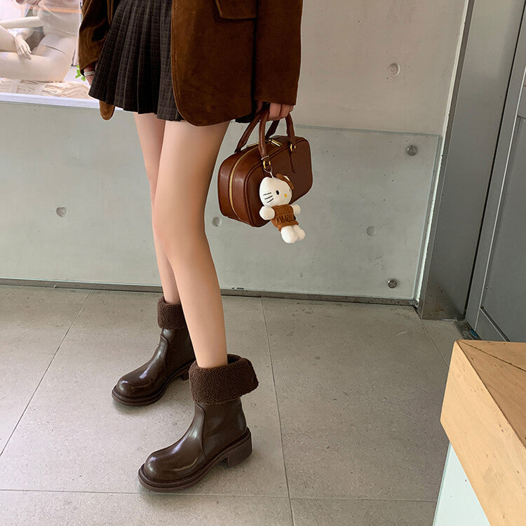 Karin Luna Classic Basic Style   Convertible Foldable Hidden Buckle Snow Fur Shoes Full cowhide Basic Flat Short Boots