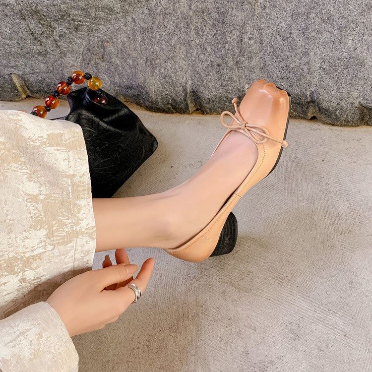 Karin Luna In Stock In Stock ~Full leather inside and out Pig Nose Bow Retro Thick Heel Mary Jane Shoes
