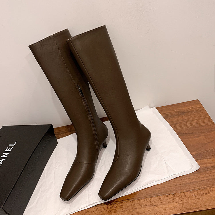 Karin Luna In Stock Spot Goods   Small Square Toe Thin Heel Elegant Slimming Long Boots