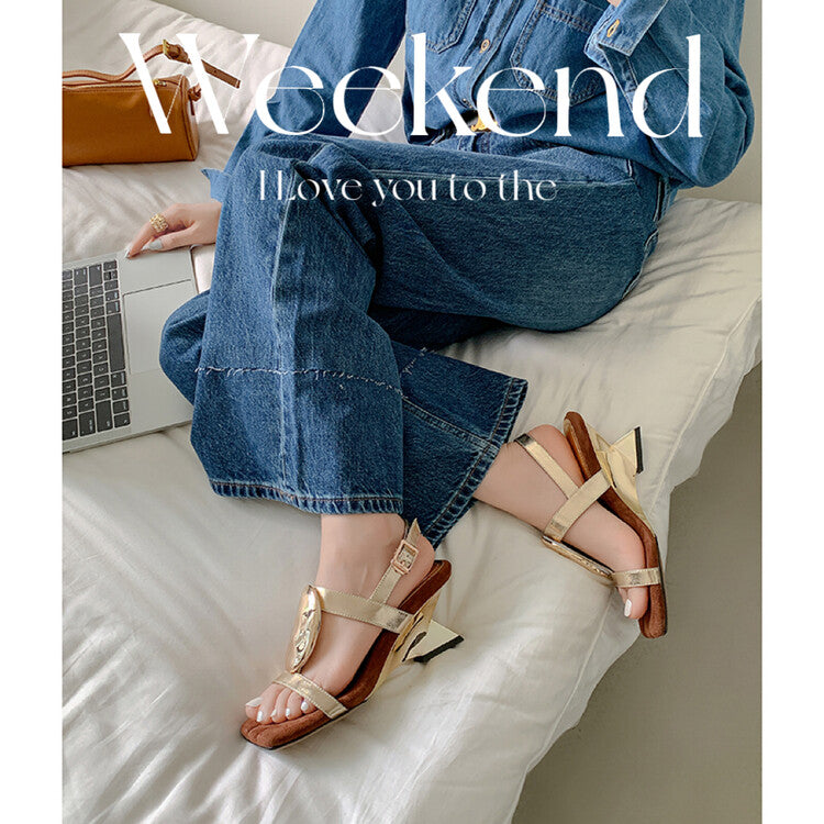 Karin Luna Hot-Selling Fasteners  Irregular Heel Open-Toe Sandals