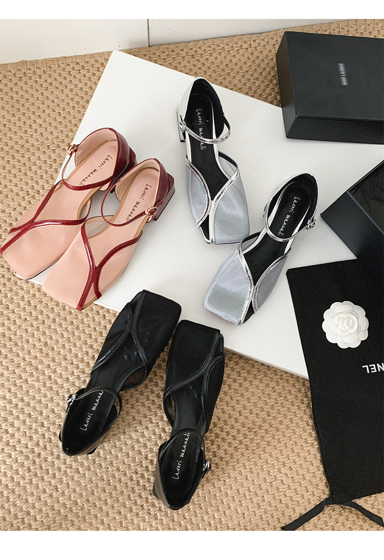 Karin Luna In Stock In Stock  Internet Celebrity Style Square Toe Mesh Chunky Heel Sandals