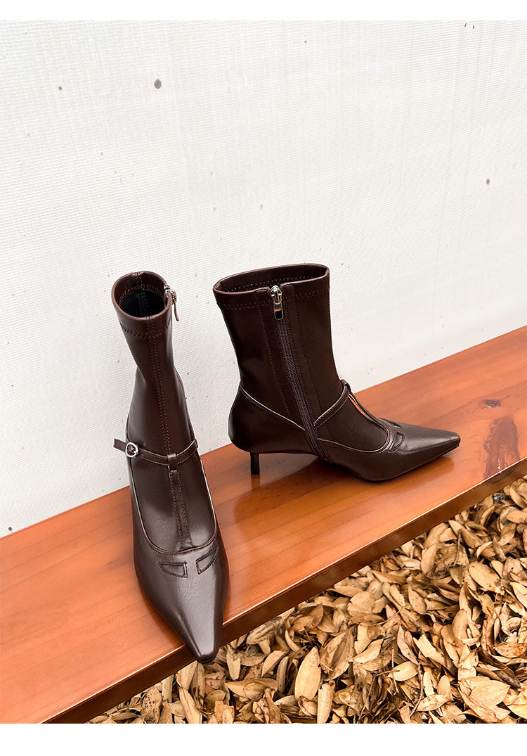 Karin Luna In Stock Spot Goods Elegant Stiletto Pointed Toe Side Zipper Short Boots