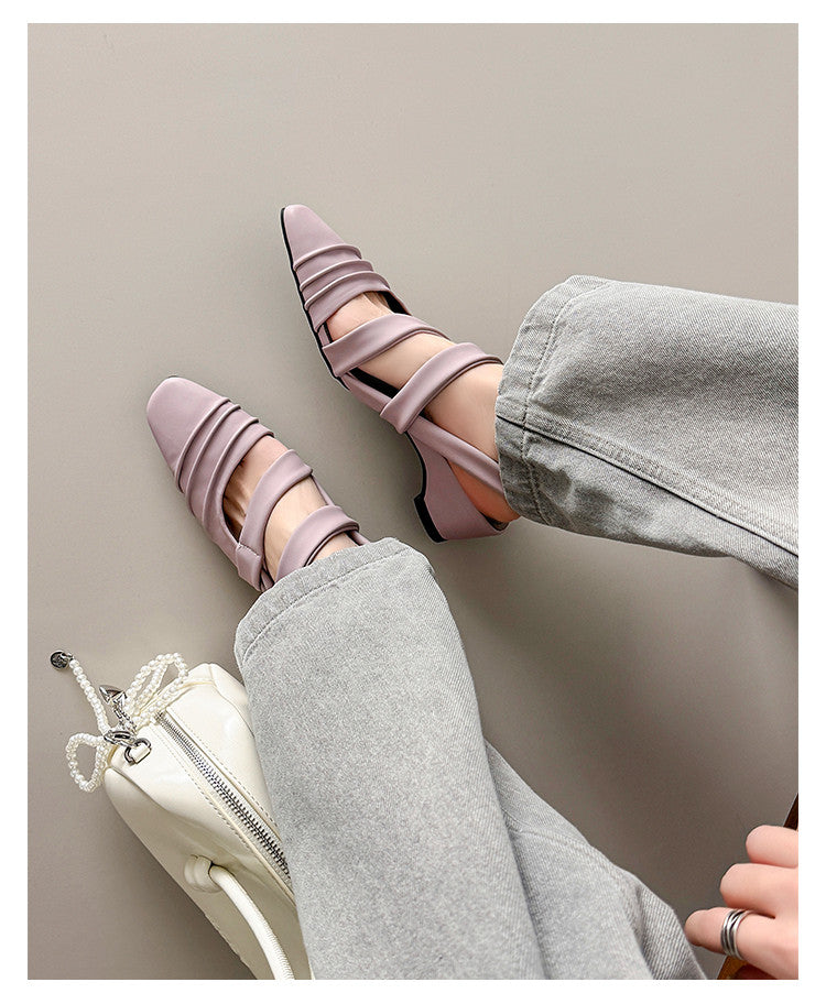 Karin Luna In Stock In Stock Minimalist Soft Upper Small Square Toe Chunky Heel Sandals