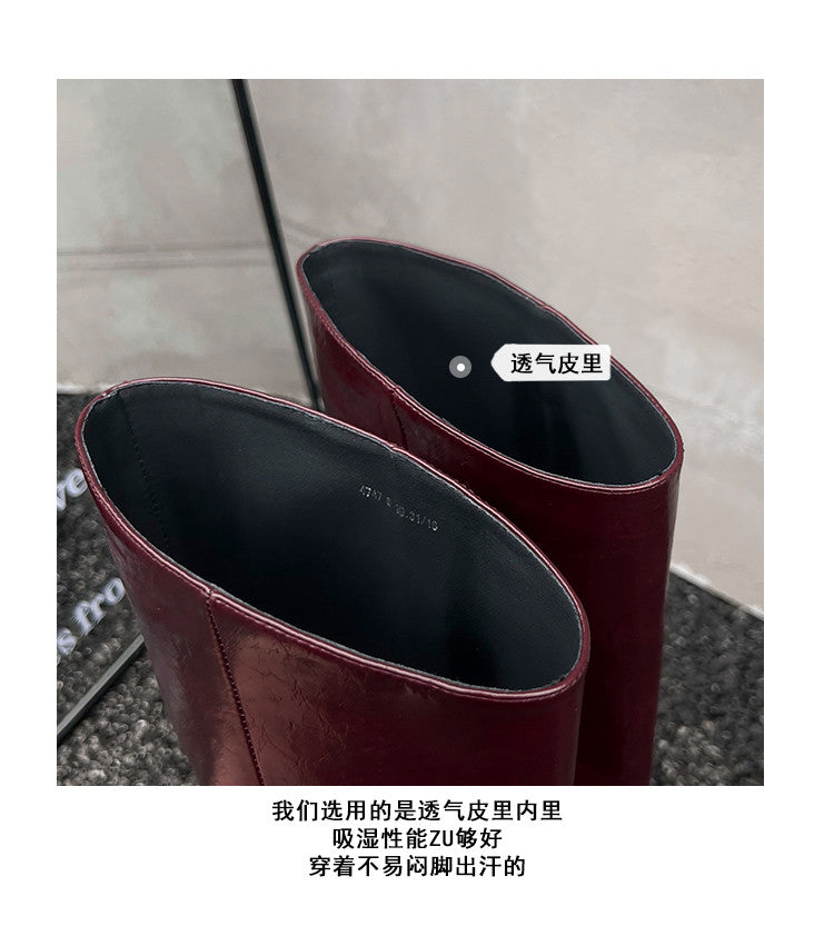 Karin Luna Elegant Style Pointed Toe Internal Height Increase Slip-On Long Boots