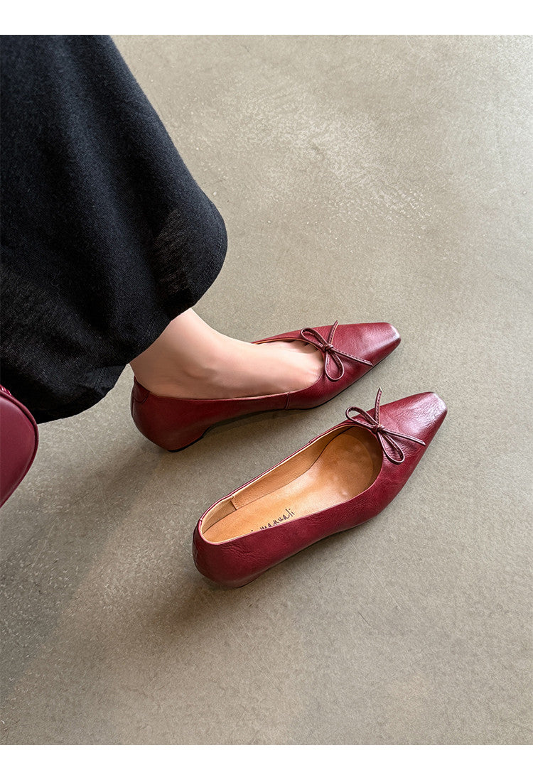 Karin Luna Full Layer Inside and Out~Basic Versatile Small Square Toe Butterfly Knot Irregular Heel Single Shoes