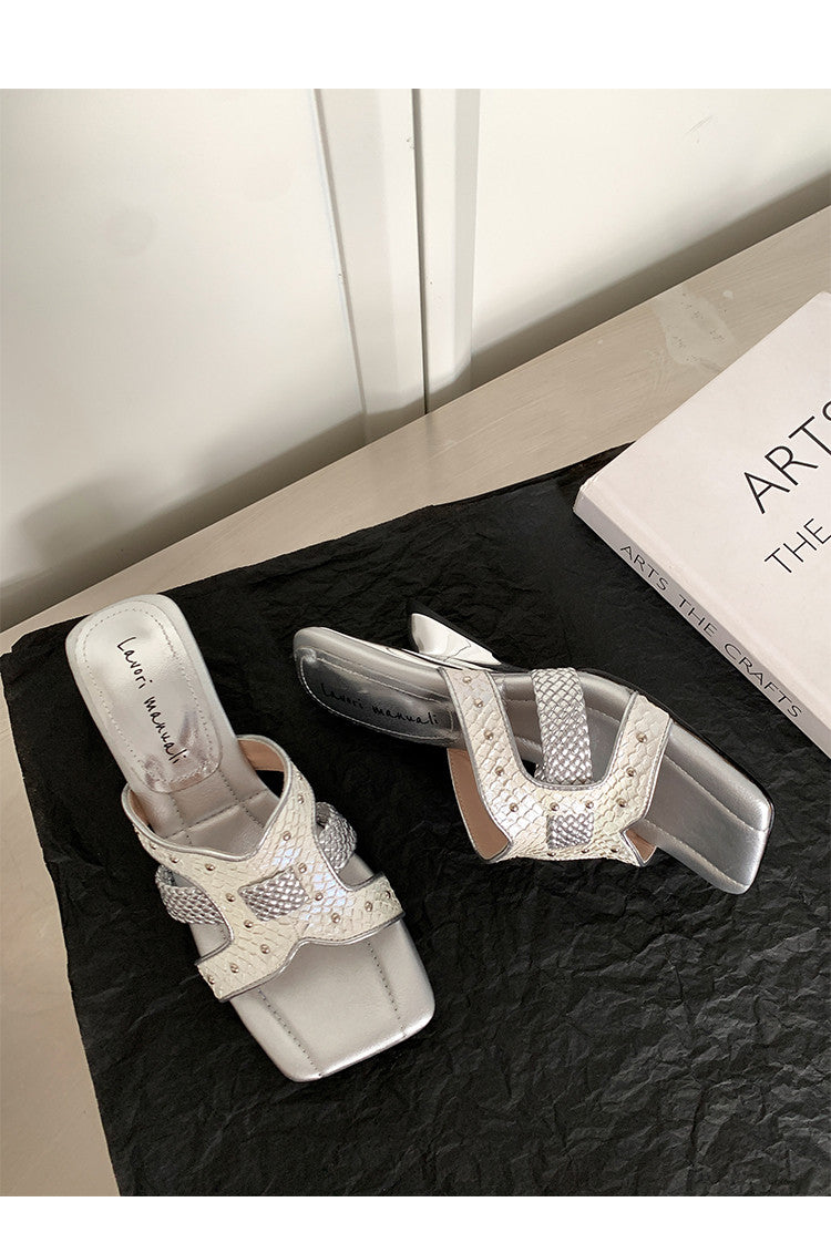 Karin Luna Fish Skin Series~ Hot-selling Square-Toe Slippers with Built-in Traffic