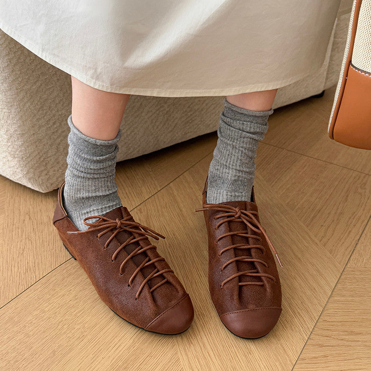 Karin Luna In Stock In Stock   Xiaohongshu Hot-Selling Lace-Up Round-Toe Deep Mouth Single Shoes