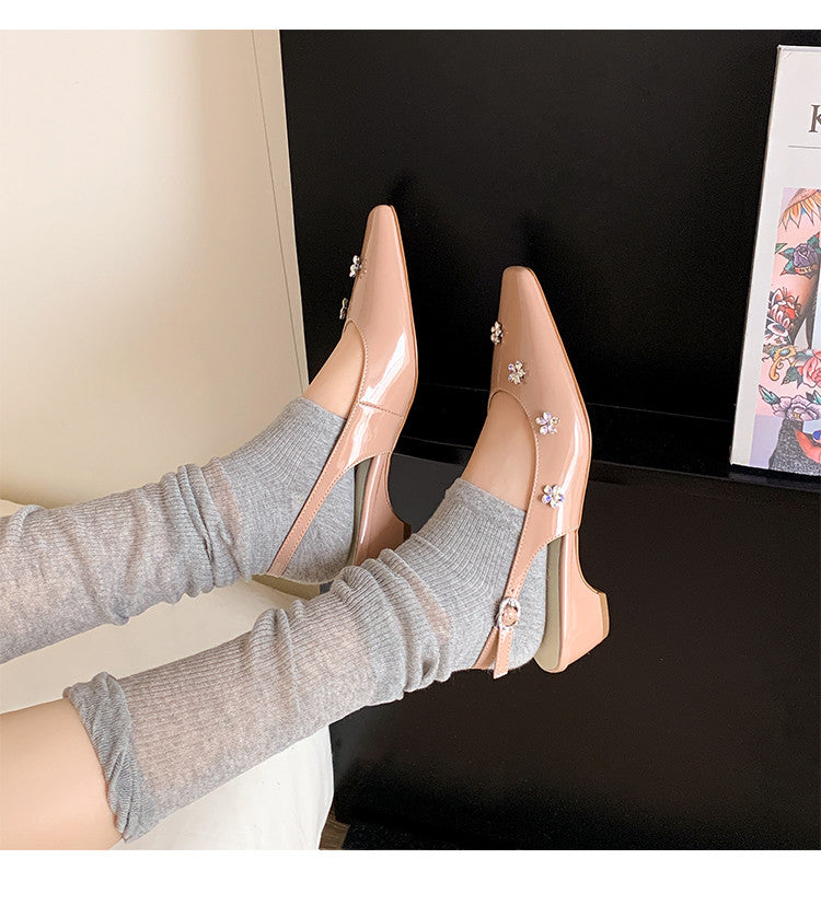 Karin Luna In Stock  Spot Goods  Rhinestone Small Square Toe Closed-Toe Sandals