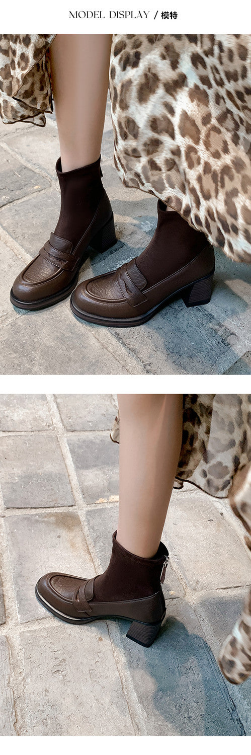 Karin Luna Hot-Selling Element Round Toe Elephant Pattern Elastic Thick Heel Short Boots
