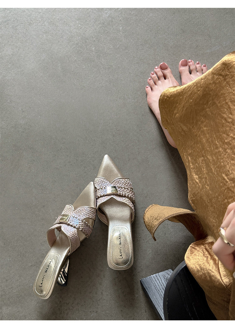 Karin Luna Fish Skin Series~Minimalist Pointed Toe Hot-Selling Unique Heel Slippers
