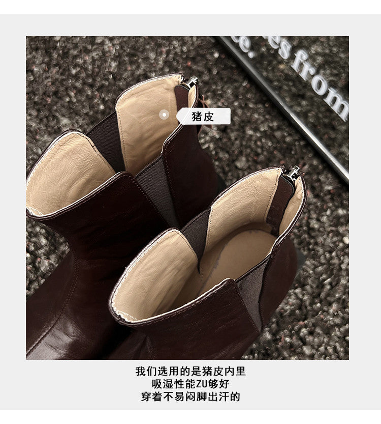 Karin Luna In Stock Spot Goods Elegant Stretch Fabric Patchwork Pointed Toe Chunky Heel Short Boots
