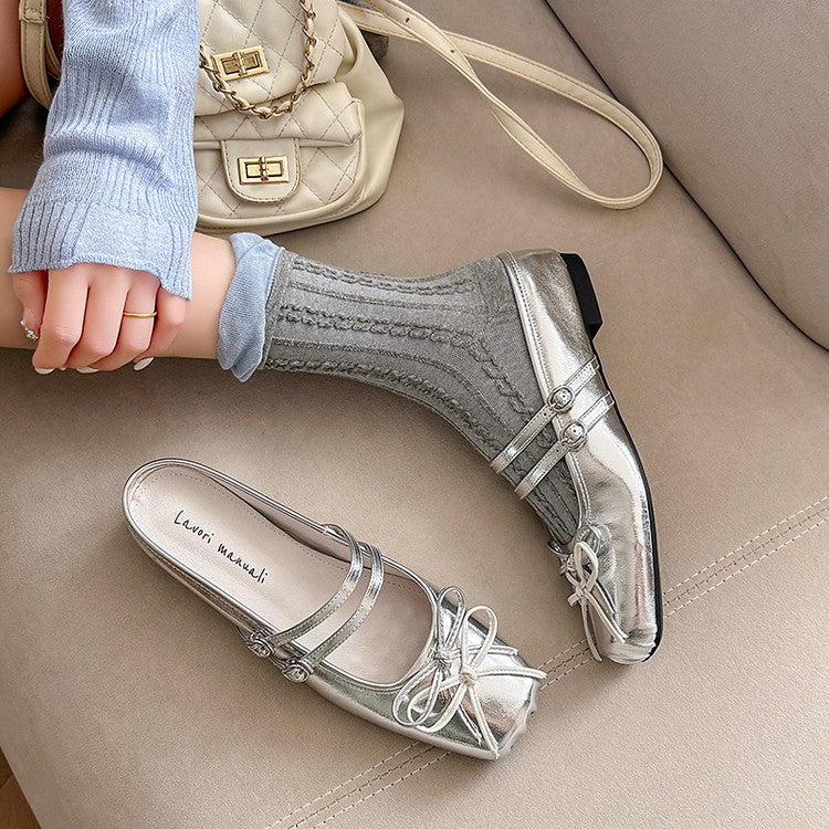 Karin Luna In Stock In Stock   Summer New Sweet Bowknot Color Block Square Toe Height-Increasing Slippers