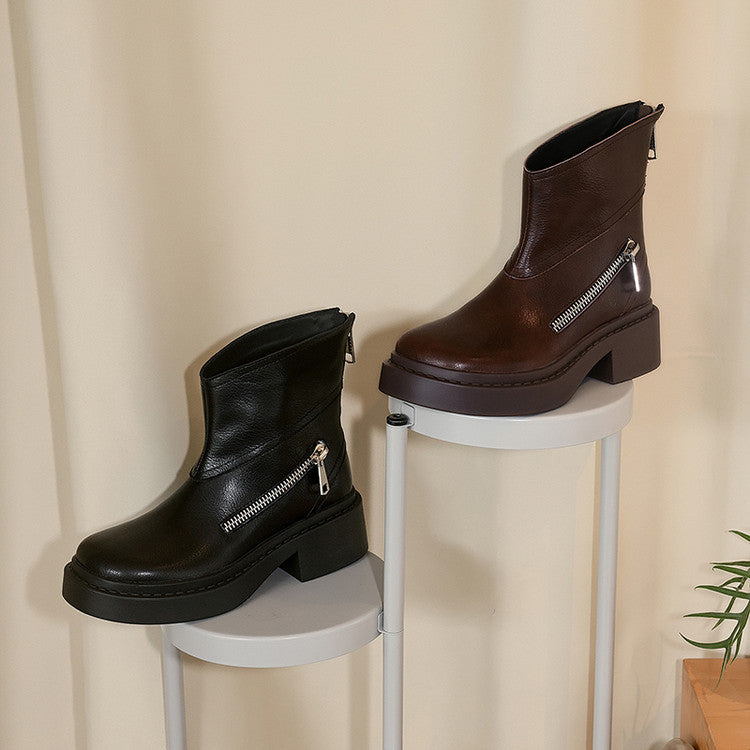 Karin Luna Niche Diagonal Zipper Basic Thick Sole Short Boots