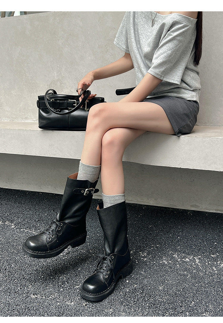 Karin Luna Bestseller Large Tube Thick Sole Martin Boots with Belt Buckle
