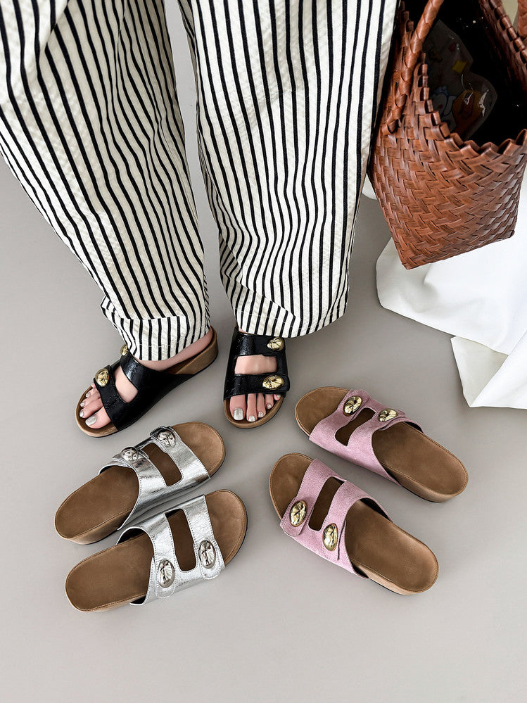 Karin Luna   Casual Style   Thick Sole Belt Buckle Slide Sandals