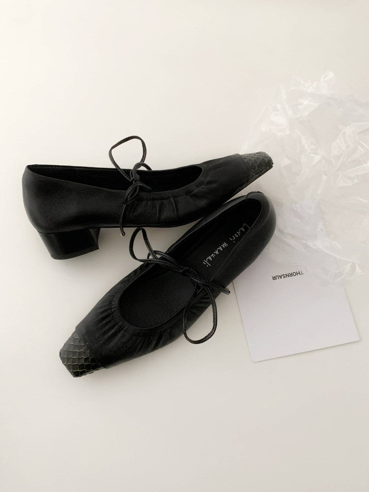 Karin Luna In Stock Spot Goods  Retro Sweet Bowknot Granny Wrinkled Single Shoes