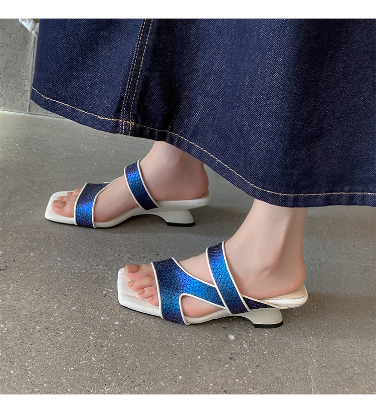 Karin Luna Fish Skin Series~Minimalist Square Toe Popular Irregular Heel Slippers