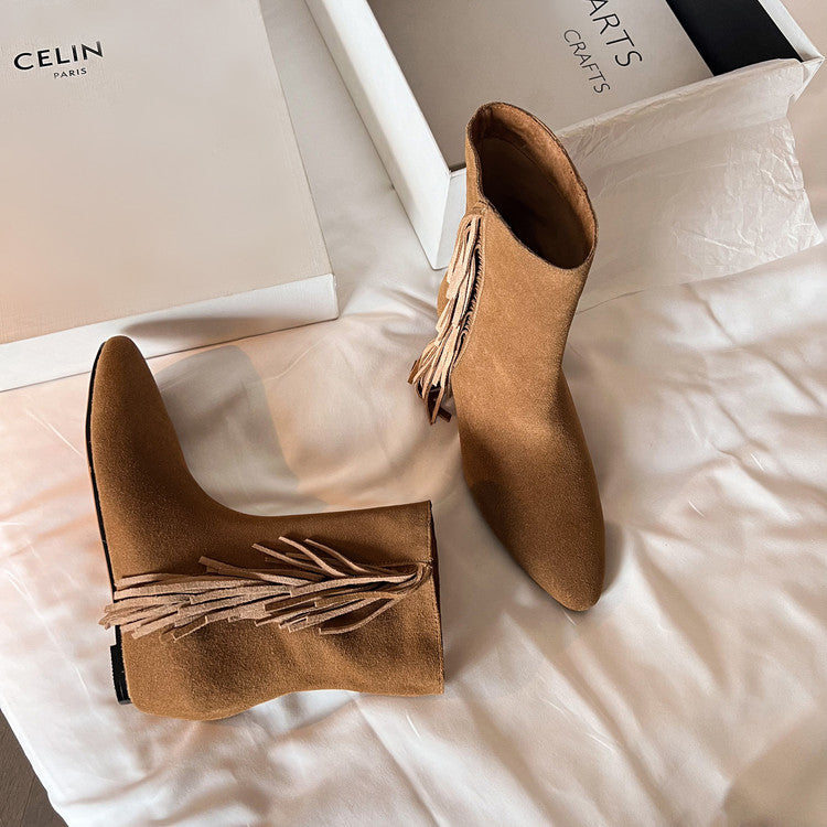 Karin Luna In Stock Spot Goods Tassel Square Toe Hidden Wedge Short Boots