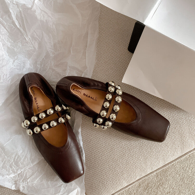 Karin Luna In Stock Spot Goods  Pig Nose Metal Strap Super Soft Granny Full Leather Mary Jane Shoes