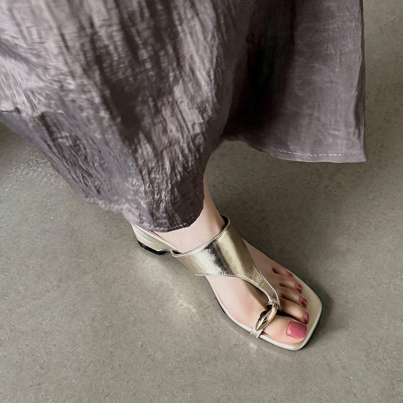 Karin Luna In Stock Spot Goods Clip-toe Square Toe Metal Buckle Minimalist Slippers