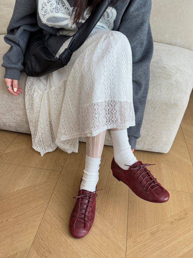 Karin Luna In Stock In Stock   Xiaohongshu Hot-Selling Lace-Up Round-Toe Deep Mouth Single Shoes