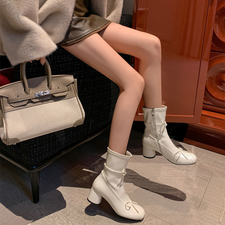 Karin Luna In Stock Spot Goods Hot-Selling Sweet Standard Bow Round-Toe Slim Short Boots