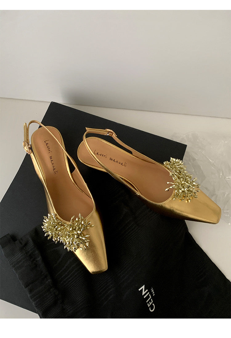 Karin Luna Brilliant Fireworks~Elegant Square-Toed Closed-Toe Chunky Heel Sandals