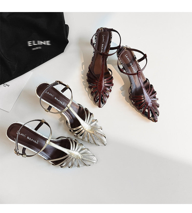 Karin Luna In Stock Spot Goods Open-toe French Style Metal Heel Sandals