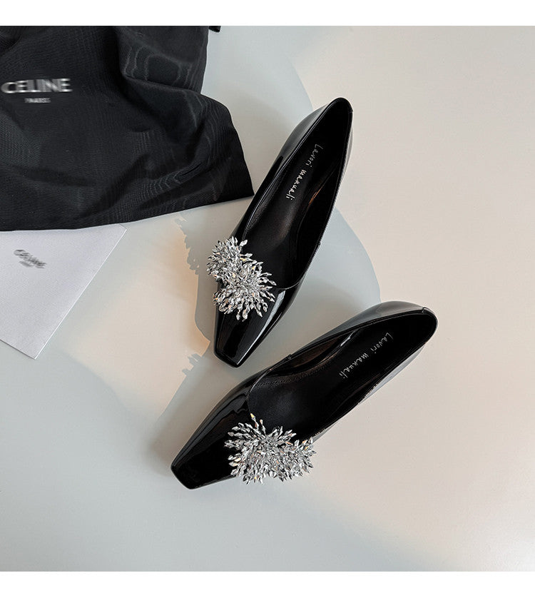 Karin Luna In Stock Spot Goods Exquisite Fireworks Buckle Small Square Toe Chunky Heel Commuter Shoes