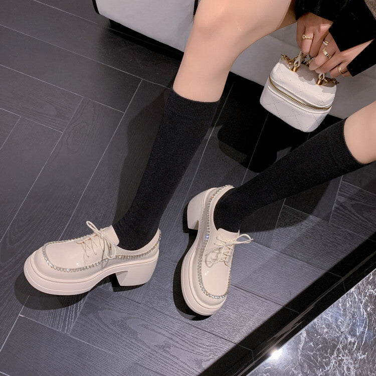 Karin Luna In Stock In Stock  Rhinestone Shoe Edge Trim Lace-up Thick Sole Loafers Best-selling in stock