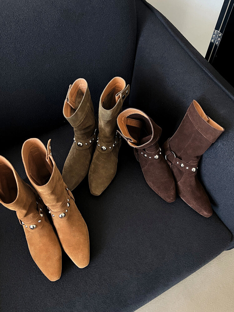 Karin Luna has prepared stock  Hot-Selling Retro Pointed Toe Wedge Metal Buckle High Tube Western Boots