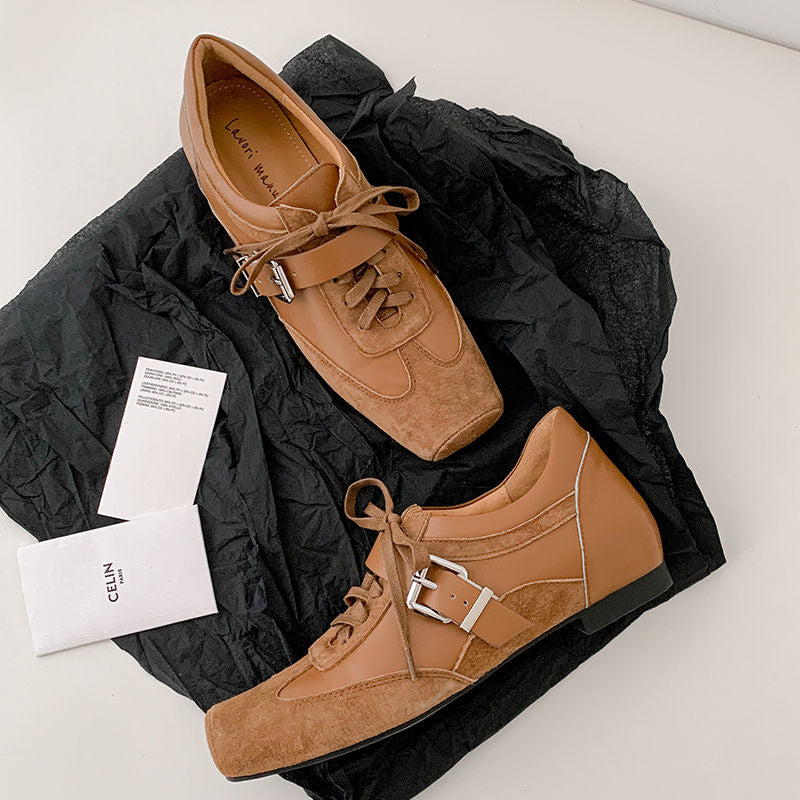 Karin Luna In Stock Spot Goods  Designed retro square-toe ballet shoes with laces