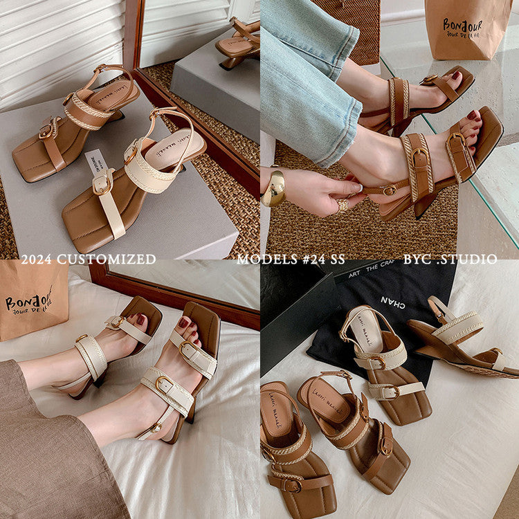 Karin Luna In Stock Spot Goods Vacation style Sofa Cushion Square Toe Irregular Heel Open-Toe Sandals