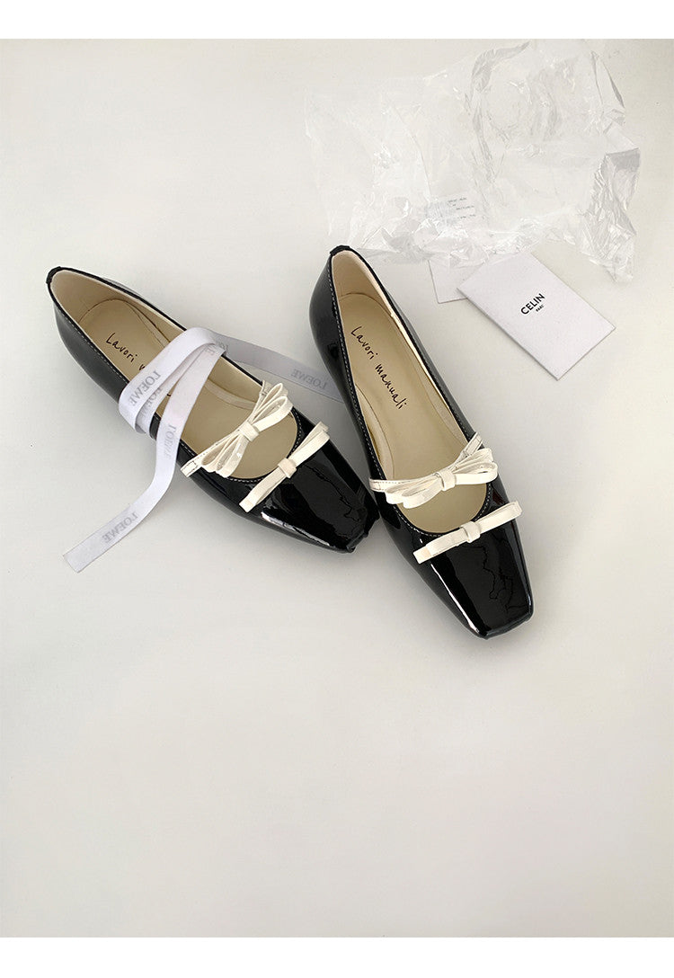 Karin Luna In Stock Spot Goods  Hot-Selling Element Bowknot Square-Toe Color-Block Height-Increasing Flats