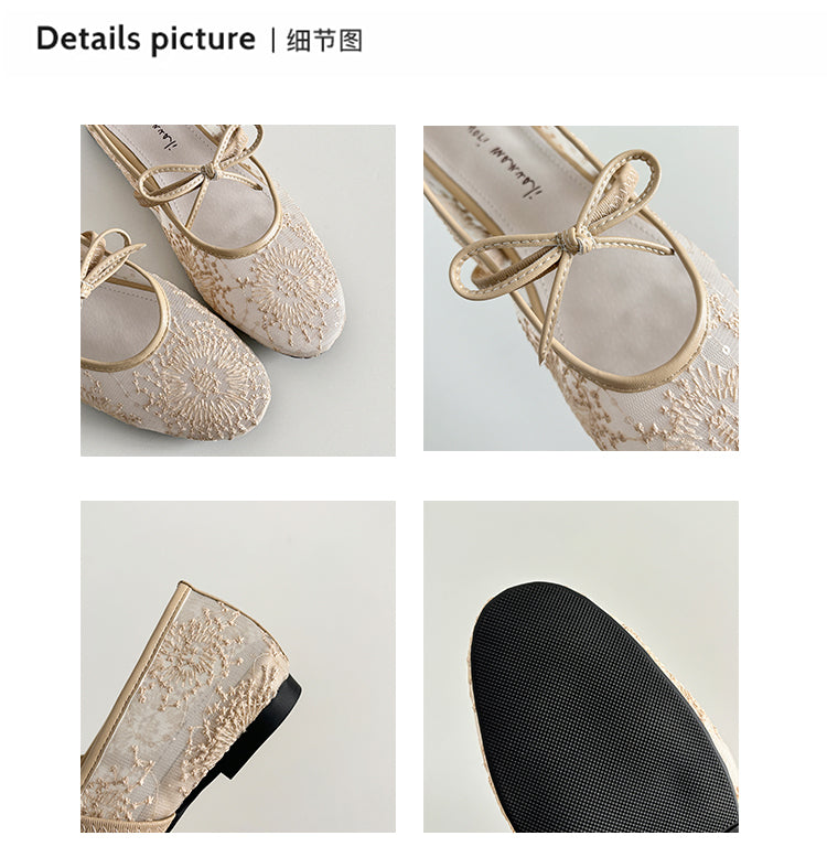 Karin Luna In Stock Spot Goods  Summer Breathable Retro Embroidered Bow Granny Shoes