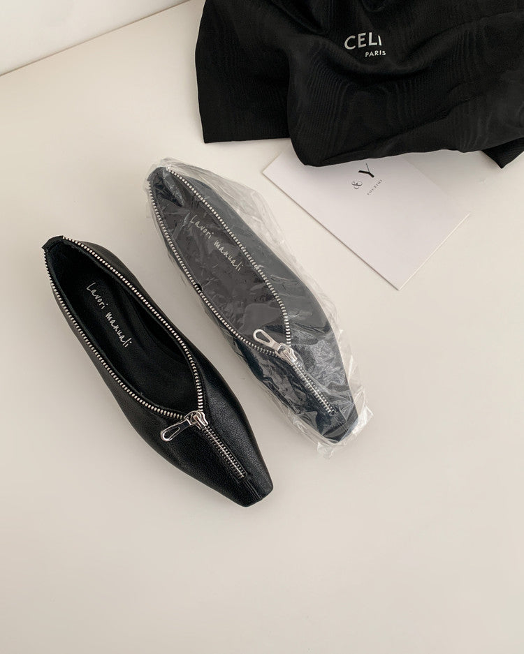 Karin Luna In Stock In Stock ~Basic Versatile Light Luxury Zipper Small Square Toe Flats