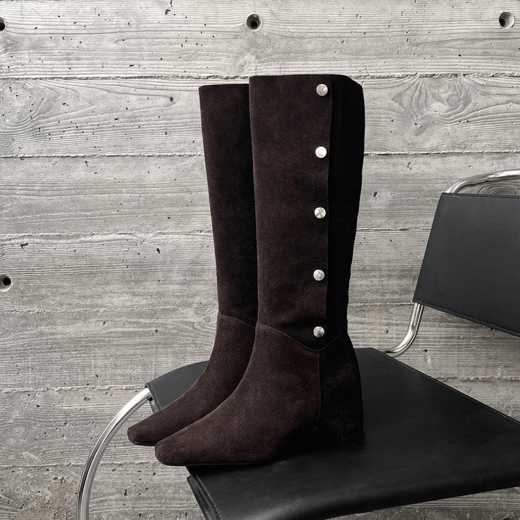 Karin Luna Bestseller Hot-Selling Hidden Buckle Lazy Style Square-Toe Height-Increasing Suede Western Boots