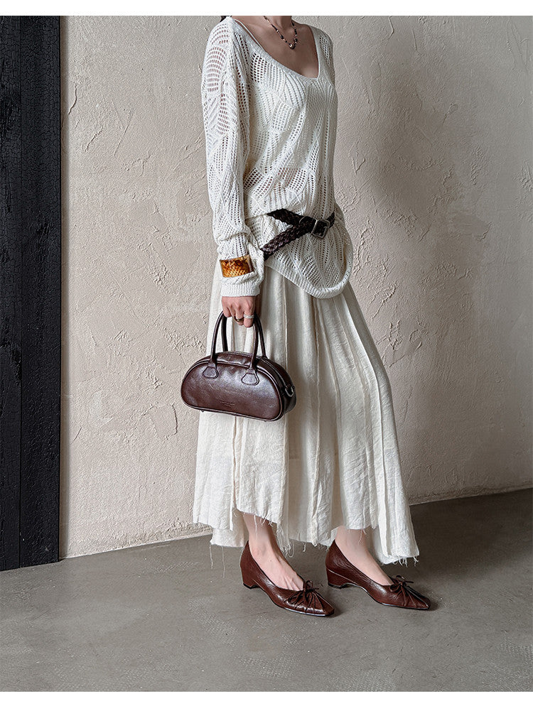 Karin Luna French Style Wrinkled Square Toe Height-Increasing Flats