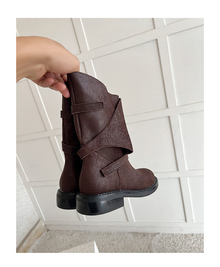 Karin Luna In Stock Spot Goods  Super textured Lazy Style Thick-Soled Ankle Boots