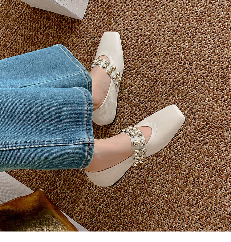 Karin Luna In Stock Spot Goods  Pig Nose Metal Strap Super Soft Granny Full Leather Mary Jane Shoes