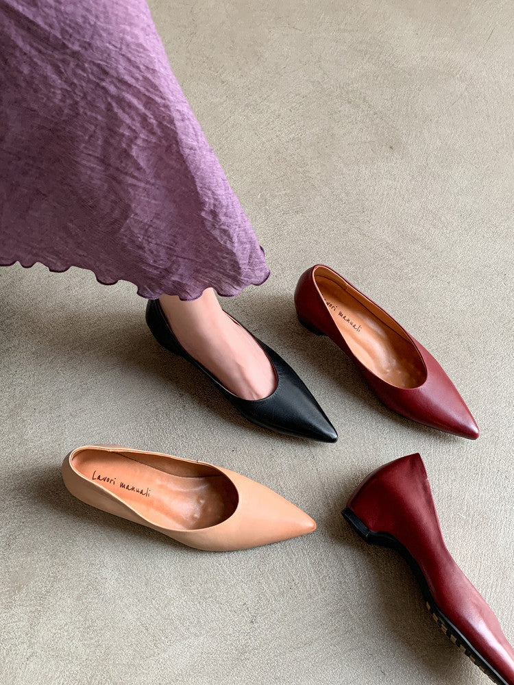 Karin Luna Full Layer Inside and Out~Basic Versatile Retro French Pointed Toe Irregular Heel Single Shoes