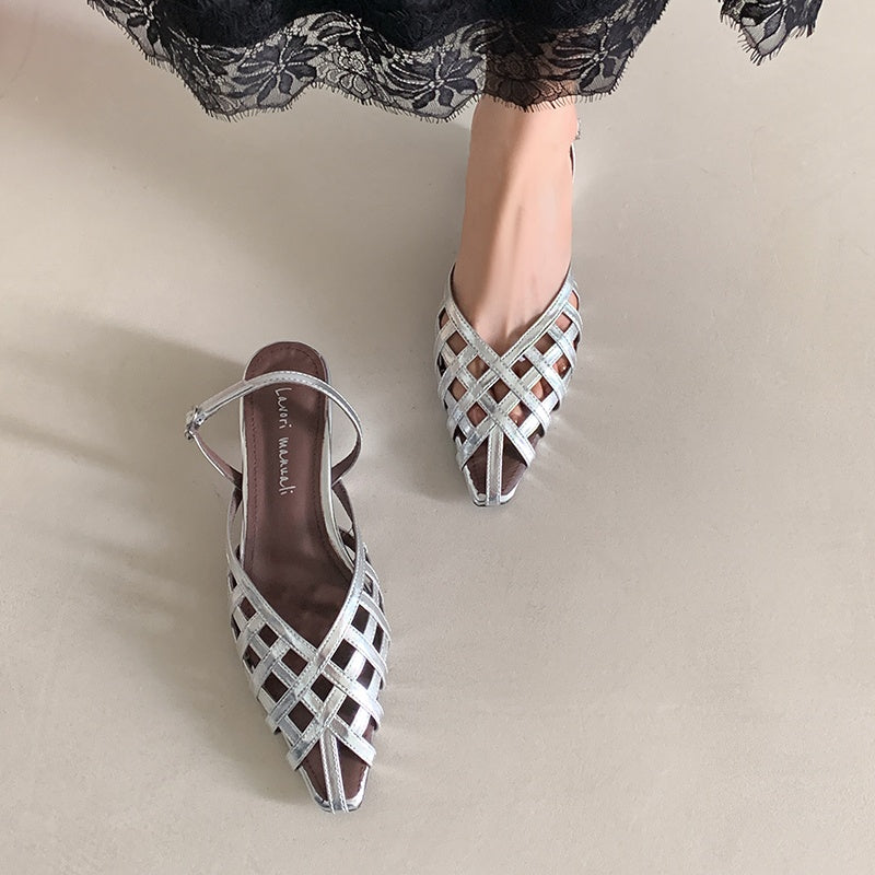 Karin Luna Braided Style ~Cross-woven Pointed Toe Closed-toe Sandals