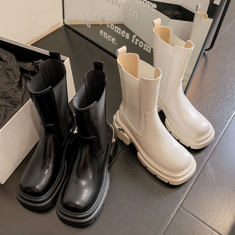 Karin Luna da Brand Series~Rear Metal Decoration Thick Sole Stretch Boots