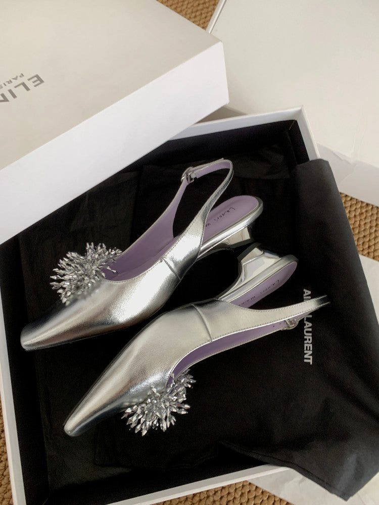 Karin Luna Brilliant Fireworks~Elegant Square-Toed Closed-Toe Chunky Heel Sandals